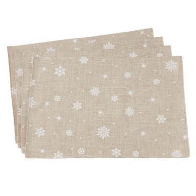 Set of 4 Snowflake Design Poly Blend Table Mats Brown - Saro Lifestyle