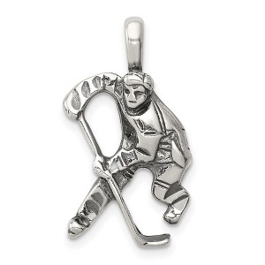 Black Bow Jewelry Sterling Silver Antiqued Hockey Player Pendant - 1 of 4