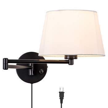 C Cattleya 1-Light Black Plug-In Swing Arm Wall Lamp with Linen Shade(2 Pack)