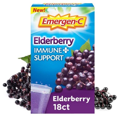Emergen-C Immune+ Dietary Supplement Powder Drink Mix with Vitamin C - Elderberry - 18ct