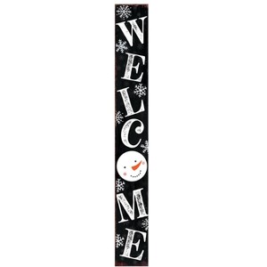 HomeRoots 72" Black And White Solid Wood Welcome Snowman Porch Sign - 1 of 4