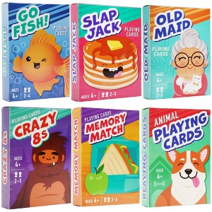 BenBen Card Games for Kids, 6 Decks, Go Fish, Old Maid, Crazy Eights, Memory Match, Slap Jack, Animal Playing Cards - 1 of 4