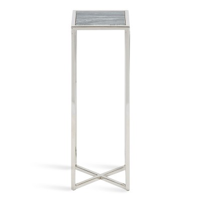 Jaspur Gray Marble and Silver Metal Square Drink Table
