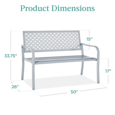 Light Gray Steel Garden Bench with Geometric Backrest