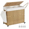 SONGMICS Laundry Hamper with Lid Rolling Laundry Basket with Wheels 3-Section Synthetic Rattan Laundry Hamper - 2 of 4