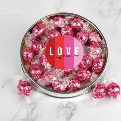 Valentine's Day Candy LOVE Stickered Gift Tin with Strawberries & Cream Lindor Truffles by Lindt - By Just Candy