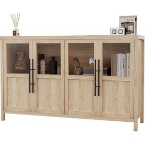 55'' Large Sideboard Buffet Cabinet, Glass Door Kitchen Storage Cabinet, Wooden Farmhouse Coffee Bar Cabinet, Buffet Table with Storage - 1 of 4