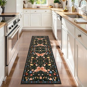 Washable Farmhouse Rug Non-Slip Floral Butterfly Bedroom Carpet - 1 of 4