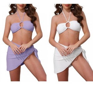INSPIRE CHIC Women's Rope Circle Halter Ribbed Triangle Bottoms Side Tie Cover Up Swimwear Bathing Bikini Suits 2 Sets - 1 of 4