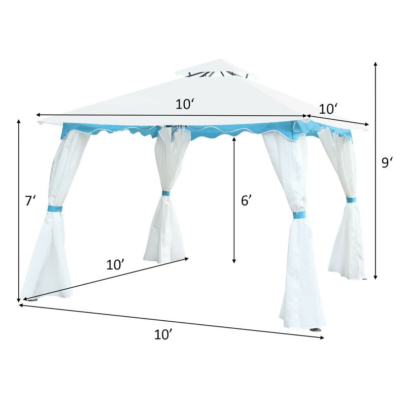 Costway 2 Tier 10'x10' Patio Gazebo Canopy Tent Steel Frame Shelter Awning W/Side Walls, 2 of 11