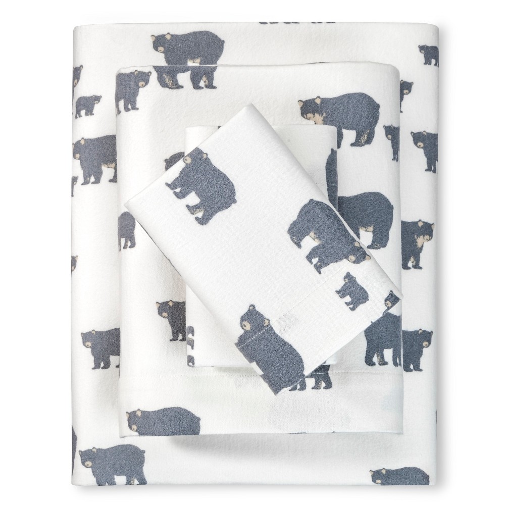 Photos - Bed Linen Eddie Bauer Twin Patterned Flannel Sheet Set Gray Bear  