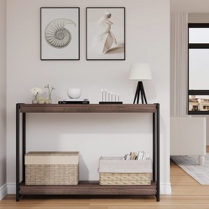 Farmhouse Console Table, 40" Entryway Table, Slatted Style 2-Tier Sofa Table with Shelf - 1 of 4