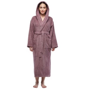 Arus Women's Turkish Cotton Hooded Robe, Absorbent Terry Cloth Bathrobe with Hood - 1 of 4