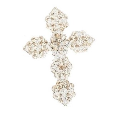 Roman 5.25" Filigree Religious Cross Christmas Ornament - White/Gold