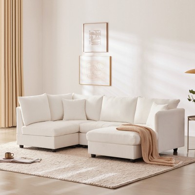 GDFStudio Afra Modern Fabric Upholstered 89" L Shape Sectional Sofa with Ottoman