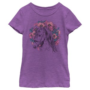 Girl's Lost Gods Floral Horse Love At First Ride T-Shirt - 1 of 4