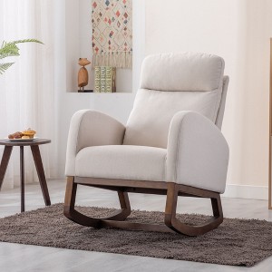 Modern Glider Rocking Chair with Wooden Legs and Side Pocket, High-Back Recliner Armchair for Nursery, Living Room, Bedroom - 1 of 4