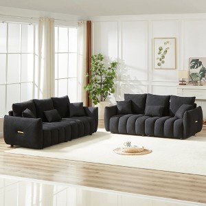 3-Seater + 3-Seater Teddy Fabric Sofa Set with Wooden Frame and Thick Cushions, 6 Removable Pillows - 1 of 4
