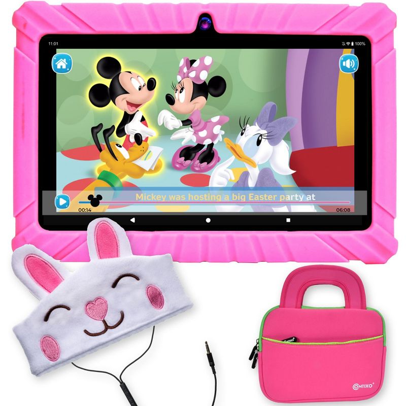 Contixo 7” V8-2 Kids Tablet: Android 11, 16GB, 2MP Camera, Disney eBooks, Child-Proof Case, Wi-Fi, Bluetooth. Includes Headphones & Tablet Bag, 1 of 14