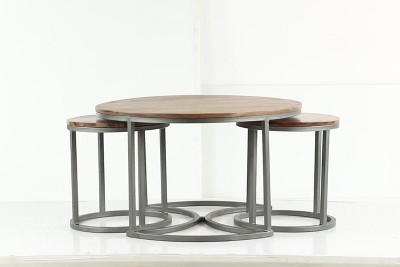 Contemporary Round Wood & Metal Nesting Coffee Table Set
