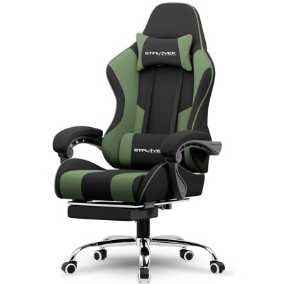 GTPLAYER Fabric Gaming Chair with Footrest and Lumbar Support, Height Adjustable Computer Chair with Headrest, Green