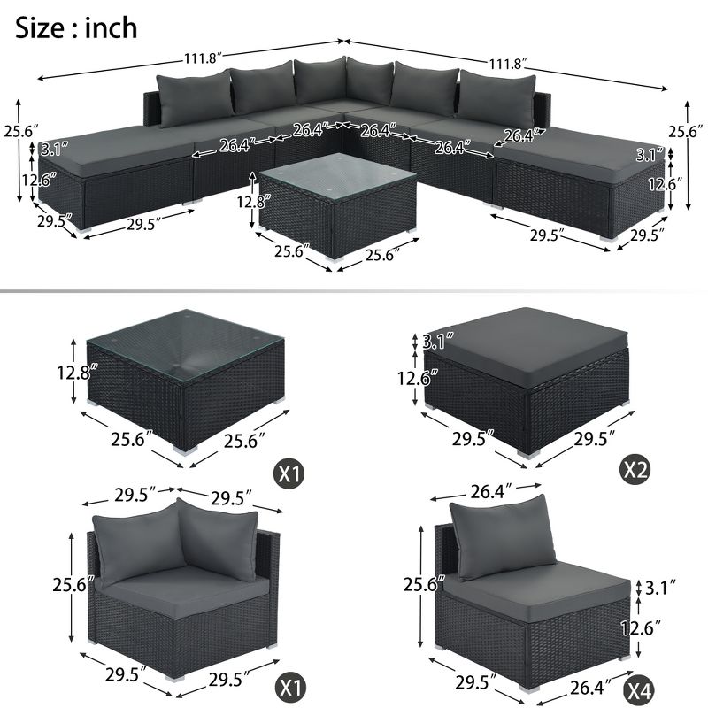 8PCS Patio PE Rattan Conversation Set, Outdoor Wicker Sectional Sofa with Table and Cushions-ModernLuxe, 3 of 17