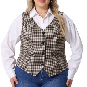 Agnes Orinda Women's Plus Size Sleeveless V Neck Plaid Retro Work Button with Pockets Suit Vests - 1 of 4