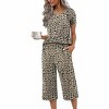 Ekouaer Women's Pajama Sets Short Sleeve Sleepwear Button Up Pj Loungewear Top and Capri Pants with Pockets - 2 of 4