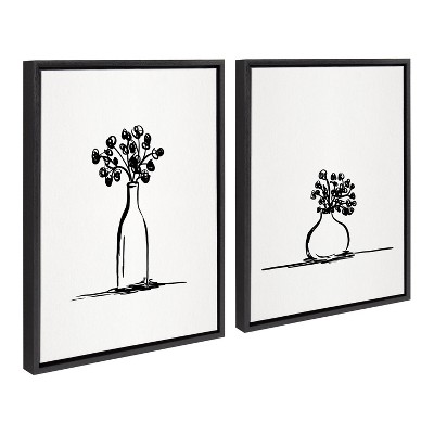 Black and White Botanical Flower Vase Canvas Set