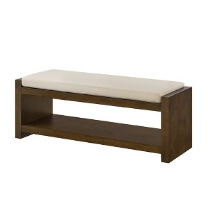 Vynxaria 47" Accent Bench with Lower Shelf Shoe Rack, Padded Seating Bench for Living Room, Modern Compact Bed End Bench with Storage,  Granite- Ivory - 1 of 4