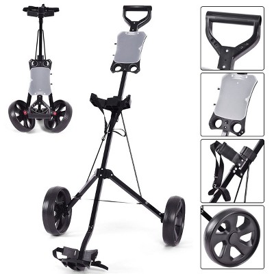 Costway Folding 2 Wheel Push Pull Golf Club Cart Trolley Swivel w/Scoreboard Lightweight