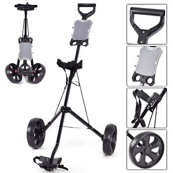 Costway Folding Golf Push Cart W/scoreboard Adjustable Handle Swivel Wheel  Blue : Target