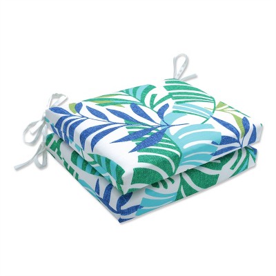 Pillow Perfect Set of 2 Islamorada Outdoor/Indoor Squared Corners Seat Cushion Blue/Green