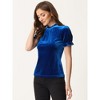 INSPIRE CHIC Women's Short Sleeve Velvet Keyhole Back Ruffle Mock Neck Shirt - 4 of 4