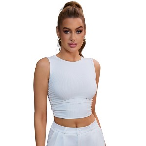 INSPIRE CHIC Women's Sleeveless Ribbed Waist-Cinched Workout Tank Top with Dual Side Pleats - 1 of 4