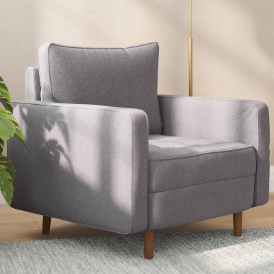 Slate Gray Tufted Faux Linen Mid-Century Modern Accent Chair