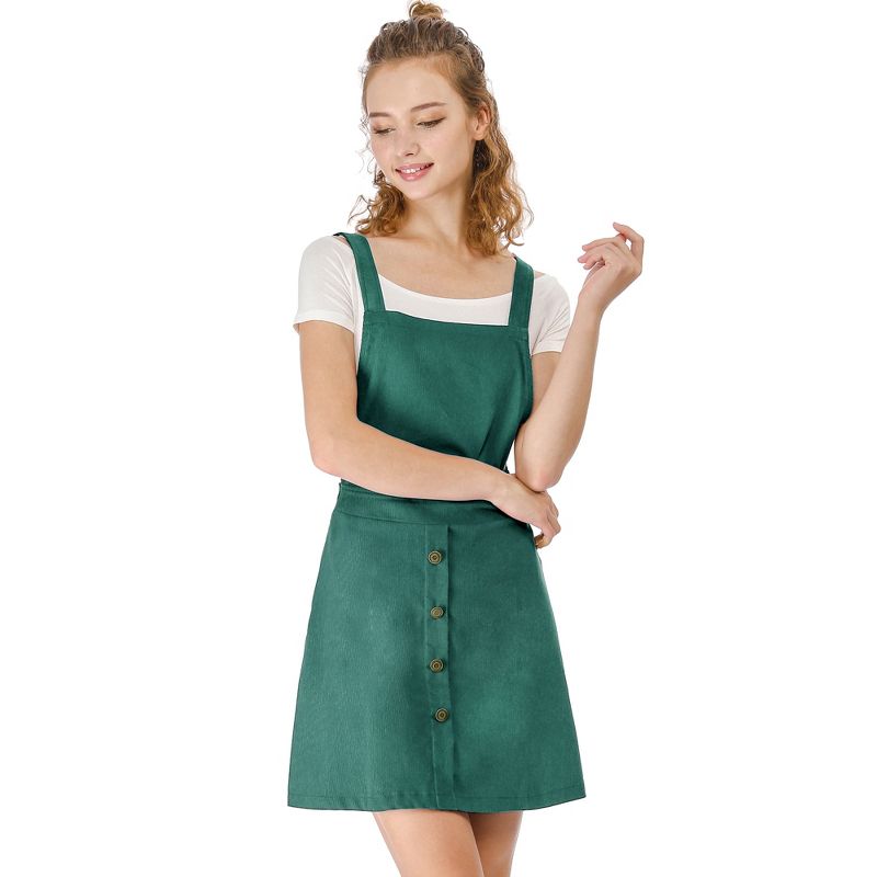 Allegra K Women's Corduroy Button Front A-Line Bib Overall Pinafore Skirts, 3 of 8