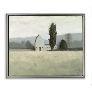 Stupell Industries Farmside Landscape White Barn Green Meadow Floating Frame Canvas Art - 1 of 4