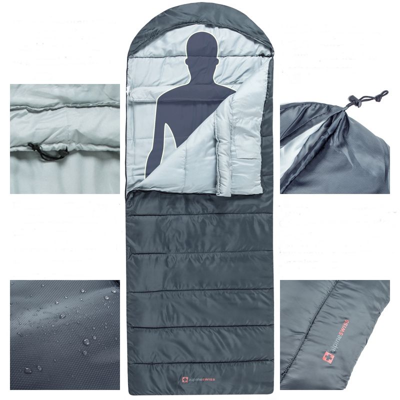 Alpine Swiss 0°C (32°F) Sleeping Bag Lightweight Waterproof with Compression Sack Adults All Seasons Camping Hiking Backpacking Travel Outdoor Indoor, 2 of 8