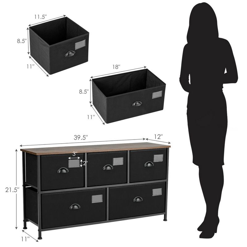 Costway 5-Drawer Dresser Storage Organizer Chest Fabric Drawer w/Labels Black, 2 of 11