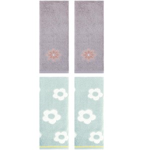 REGALWOVEN 4 Pcs Cute Floral Pattern Cotton Bathroom Soft Absorbent Hand Towel - 1 of 4