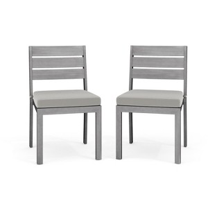 Martha Stewart Bedford Set of 2 Indoor-Outdoor Stackable Patio Dining Chairs with Brushed Woodgrain Aluminum Finish and All-Weather Seat Cushions - 1 of 4