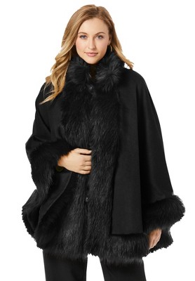 Jessica London Women's Plus Size Faux Fur Trim Wool Cape