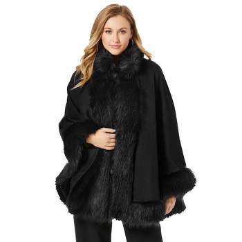 Jessica London Women's Plus Size Faux Fur Trim Wool Cape