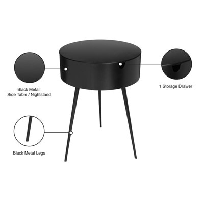 Bali Black Metal 16" Contemporary Nightstand with Storage Drawer