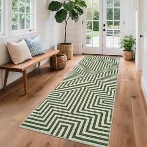 Washable Area Rugs for Living Room Bedroom Modern Geometric Striped Rugs Non-Slip Low Pile Soft Foldable Accent Rug - 1 of 4