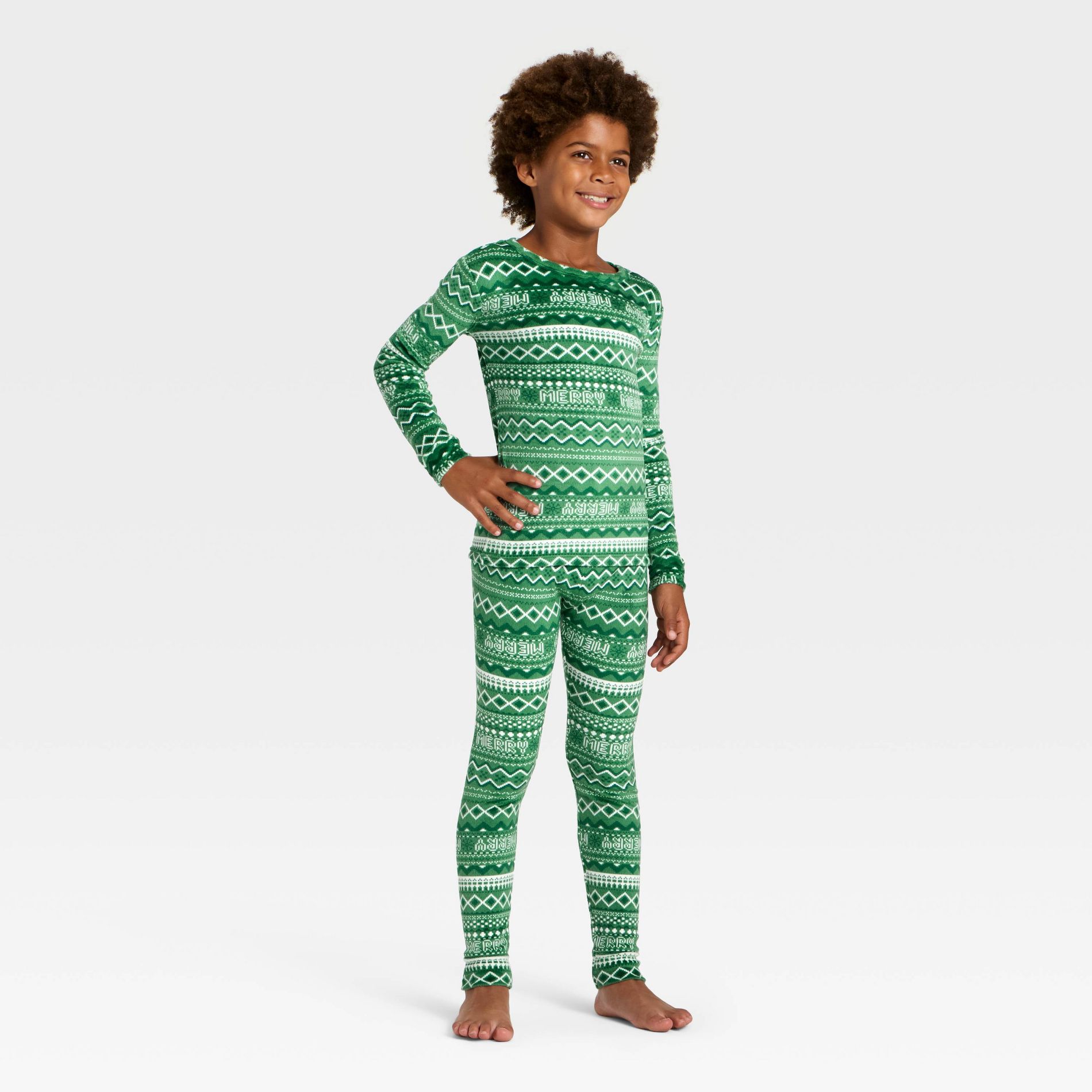 Kids' 2pc Fair Isle Long Sleeve Holiday Snuggly Soft Pajama Set - Cat & Jack™ Light Green
