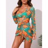 INSPIRE CHIC Women's Halter Floral Triangle Long Sleeve Drawstring Cover Up Mesh Ruched Dress Swimwear Bikini Sets 3 Pieces - 3 of 4