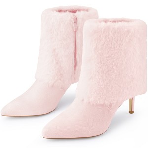 BLISSFUL STEP Women's Faux Fur Stiletto Heel Pointed Toe Ankle Booties - 1 of 4