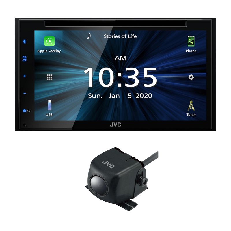 JVC KW-V660BT 6.8" Touchscreen Receiver Compatible with Apple CarPlay & Android Auto Bundled with JVC KV-CM30 Back Up Camera, 1 of 9